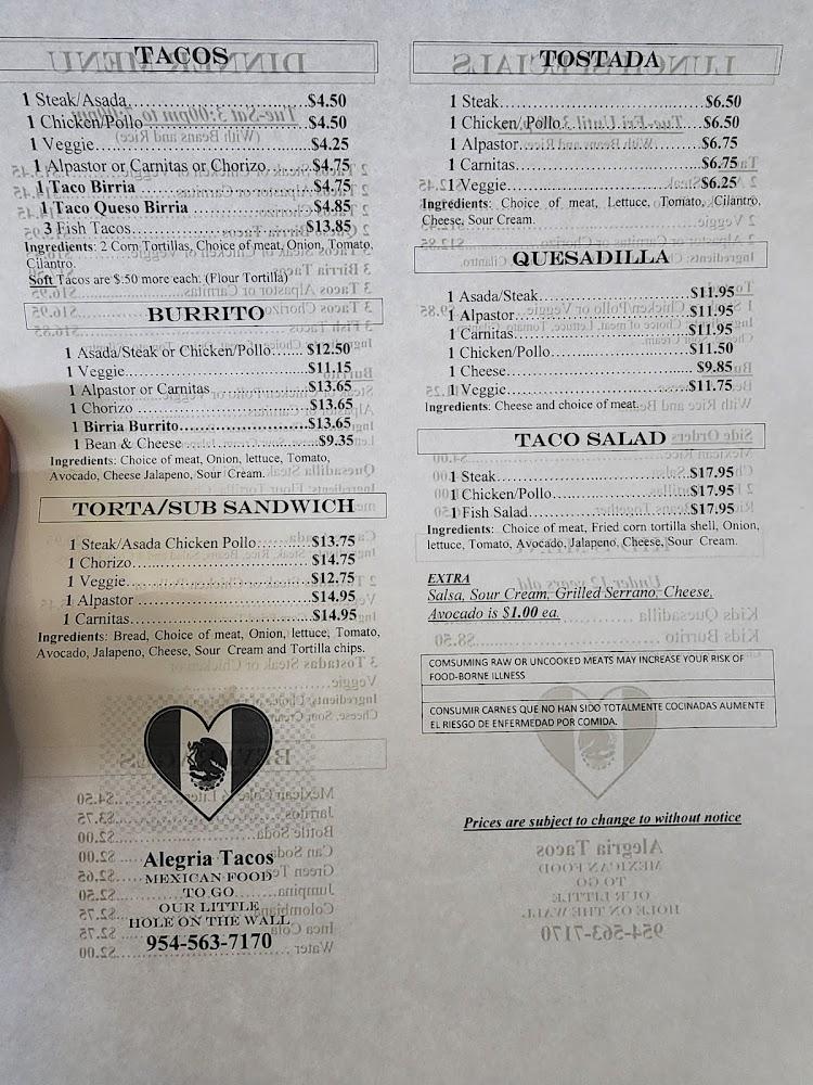 Alegria Taco Menu image 1